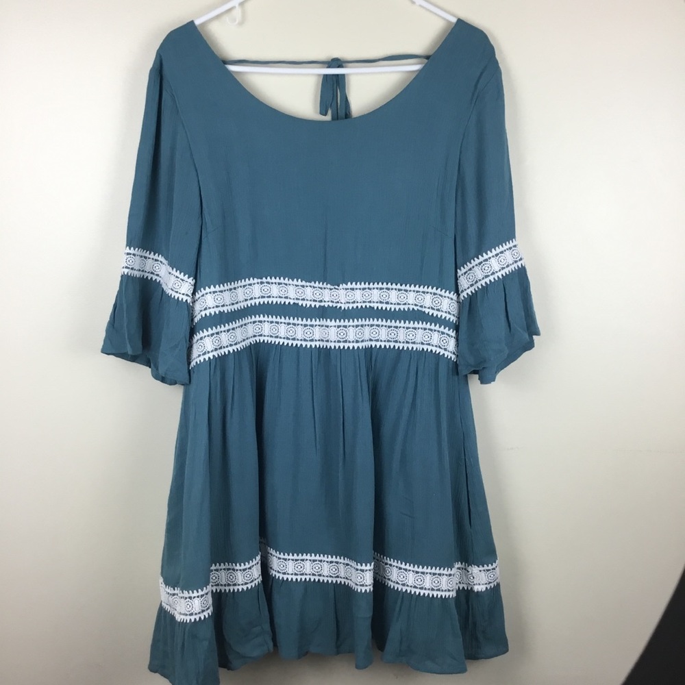 B-Sharp Tunic Dress Crochet Trim Lined BoHo L☺️